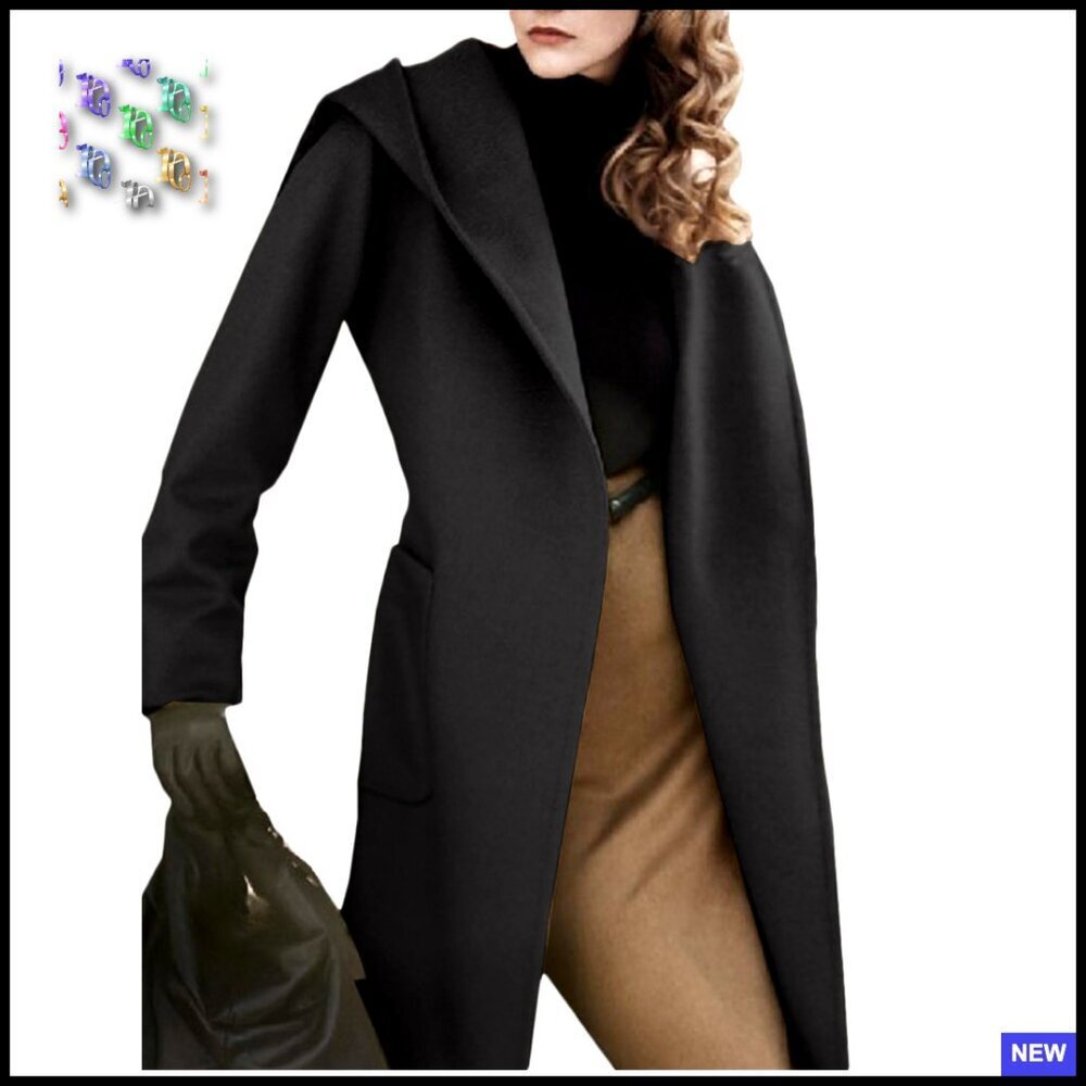 Wool Blend Trench Coat Long Sleeve Open Front Belted Casual Chic Winter Overcoat